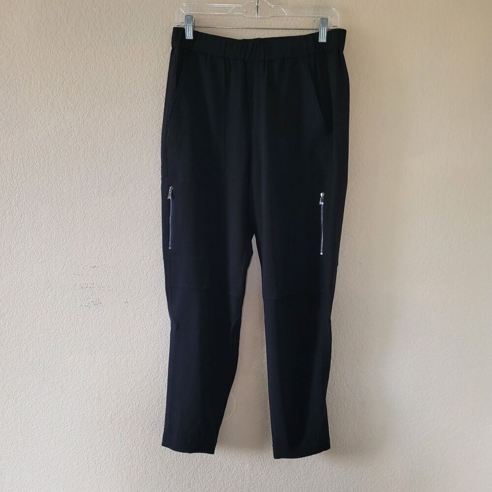 Vince Womens Size 6 Tapered Pull On Pants Polyester Zipper Pockets Black Office